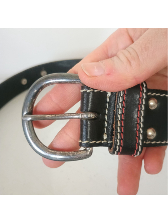 Vintage Gap Black Leather Multicolor Stitched Belt Studded Womens Size 32 main image 12